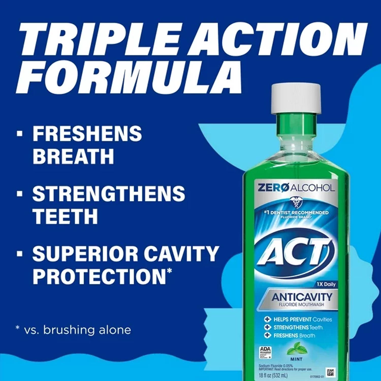 ACT Anticavity Fluoride Mouthwash With Zero Alcohol, Mint, 18 fl. oz - obrazek 3